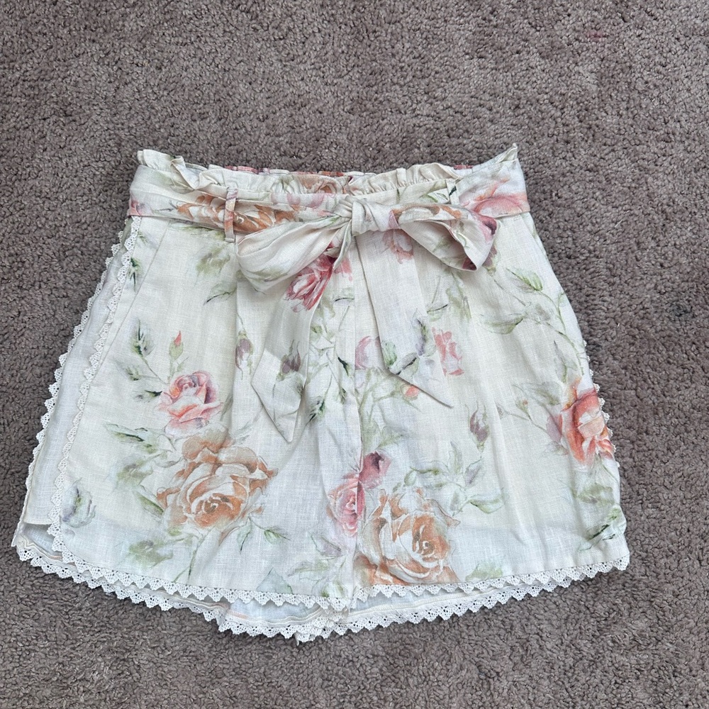 LoveShackFancy Floral Cream Shorts